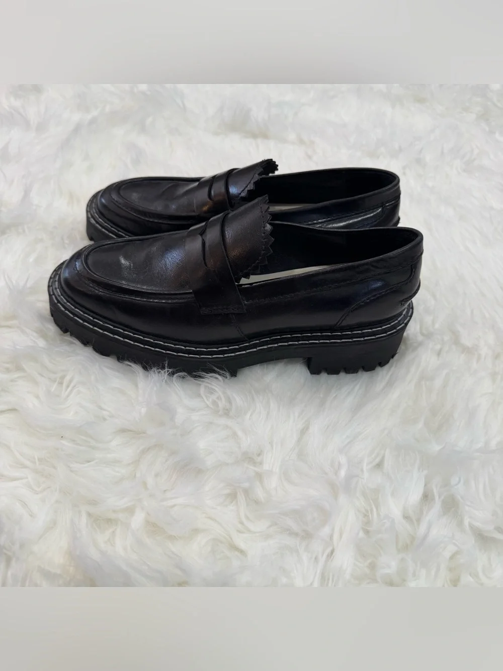 LÄST Black Leather Chunky Lug Sole Penny Loafers Women’s EU 39 Made in Portugal